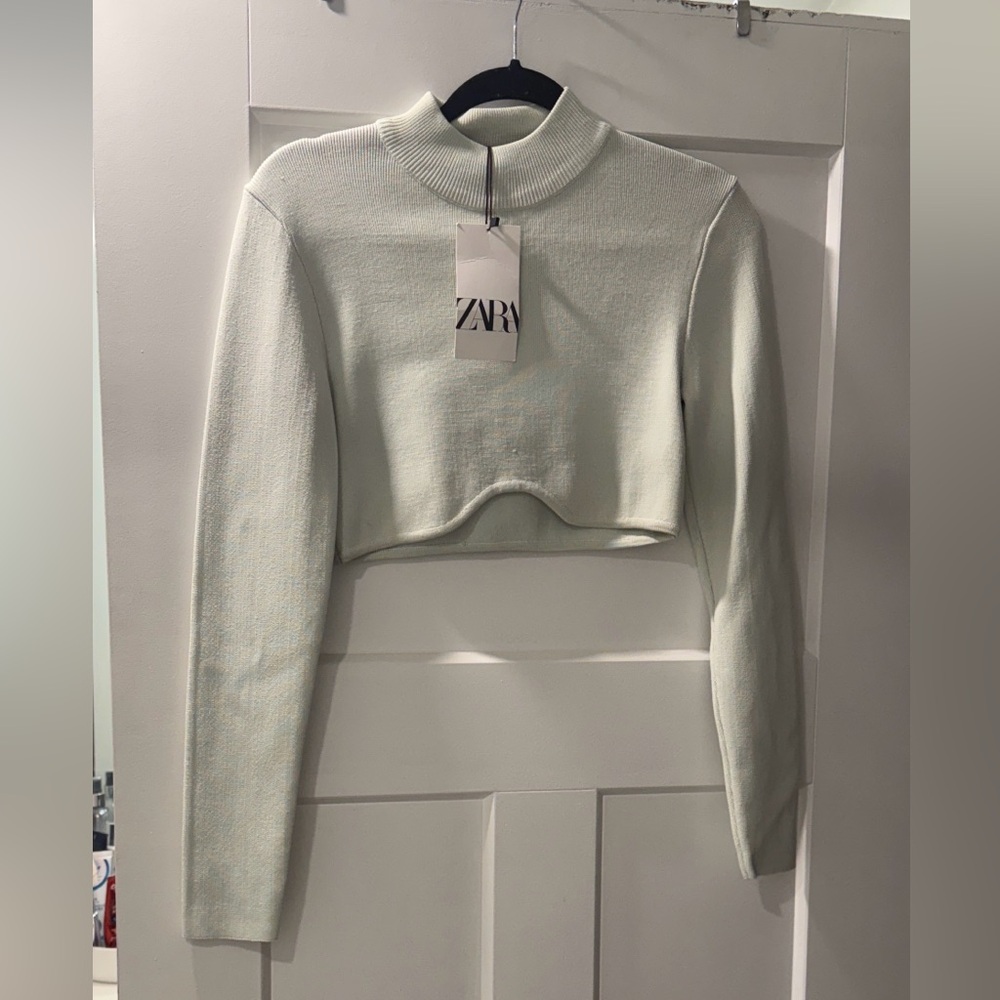 Zara light green Cropped Turtleneck Top